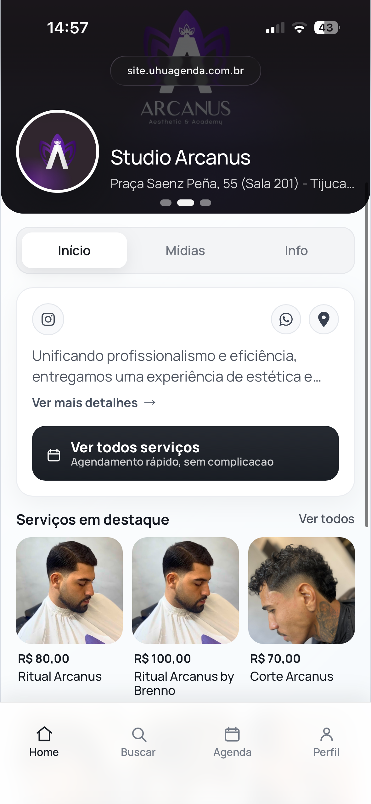 Página administrativa no celular